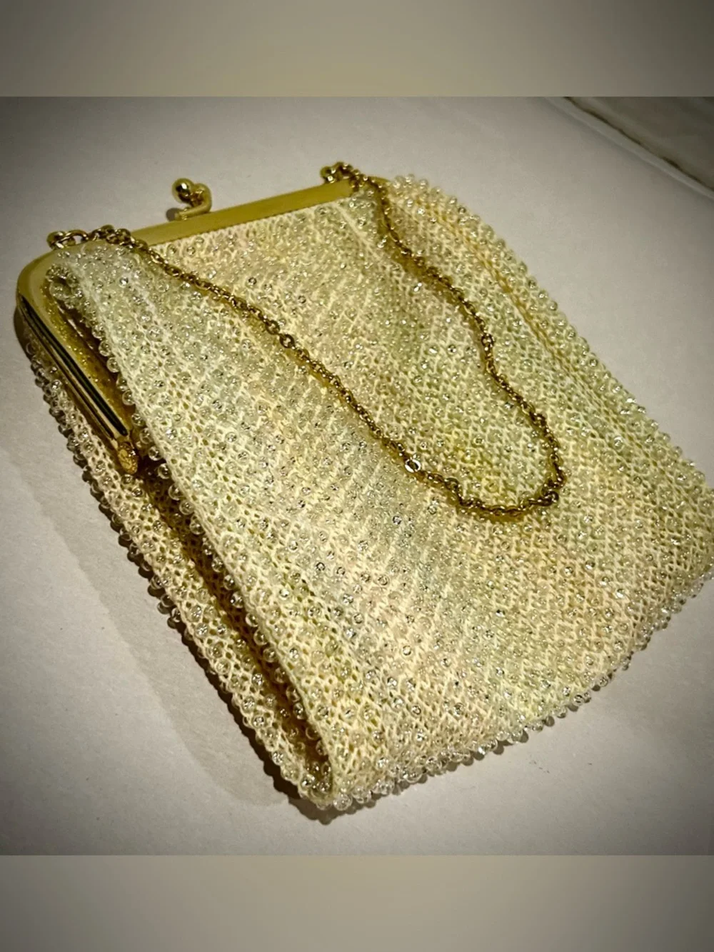 Vintage 50s Kiss Lock Evening Bag Multicolor Lumured Corde-Bead Purse Prom